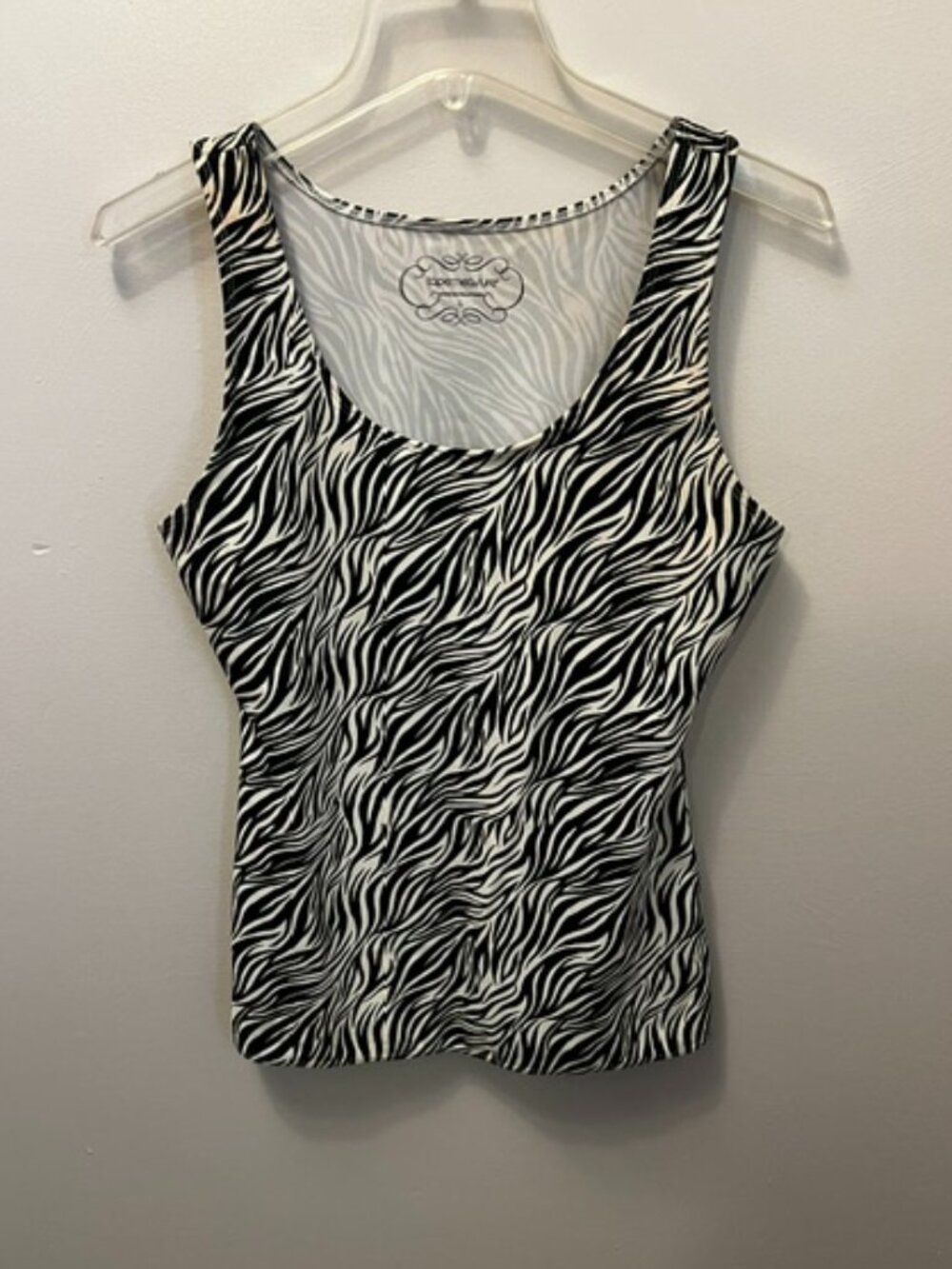 Women's Tapermeasure dressy tank top, Black/White, Animal Print Size L, Ex Cond!